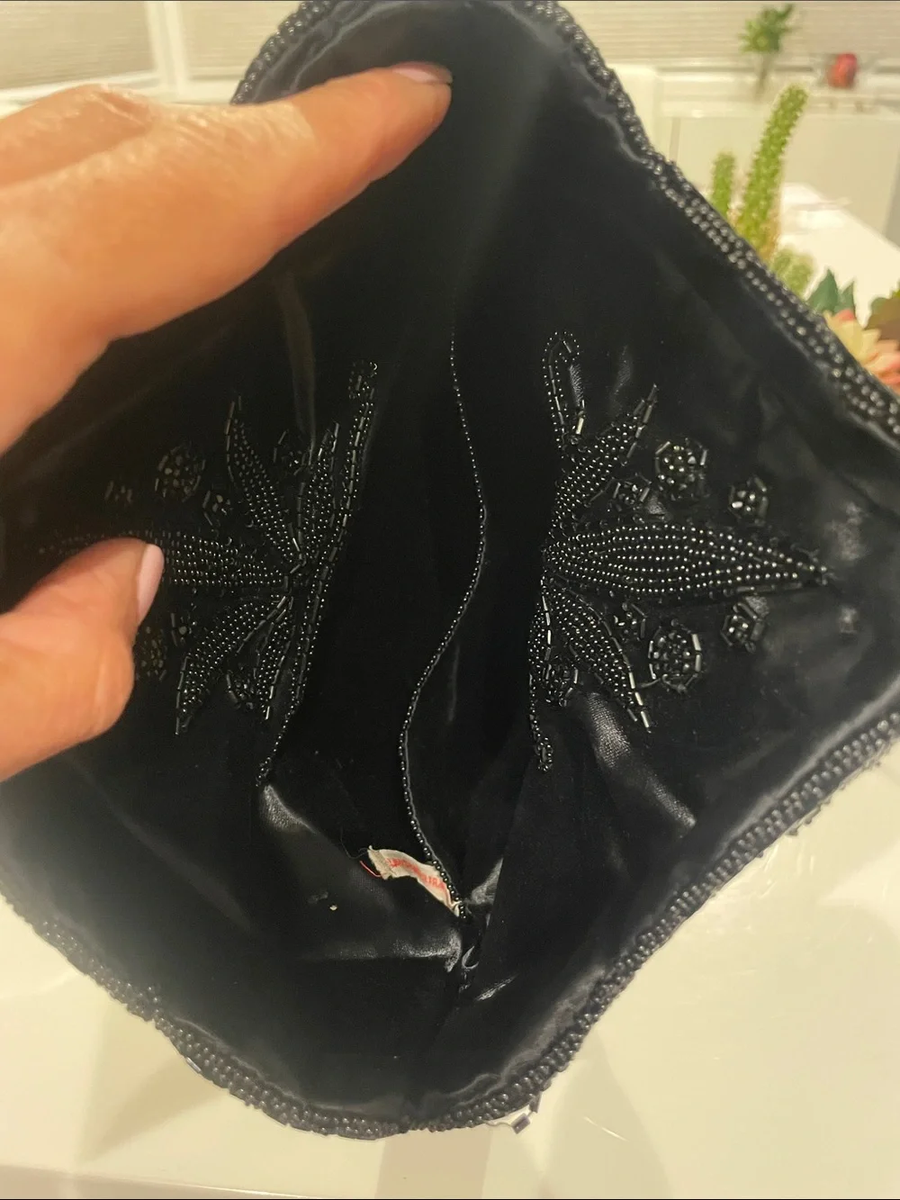 VINTAGE Black Velvet Hand-Beaded Envelope Evening Clutch Bag ~ Made In France